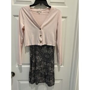 Wallflower Floral Slip Dress Adjustable Straps V-Neck Button Sleeveless Size M